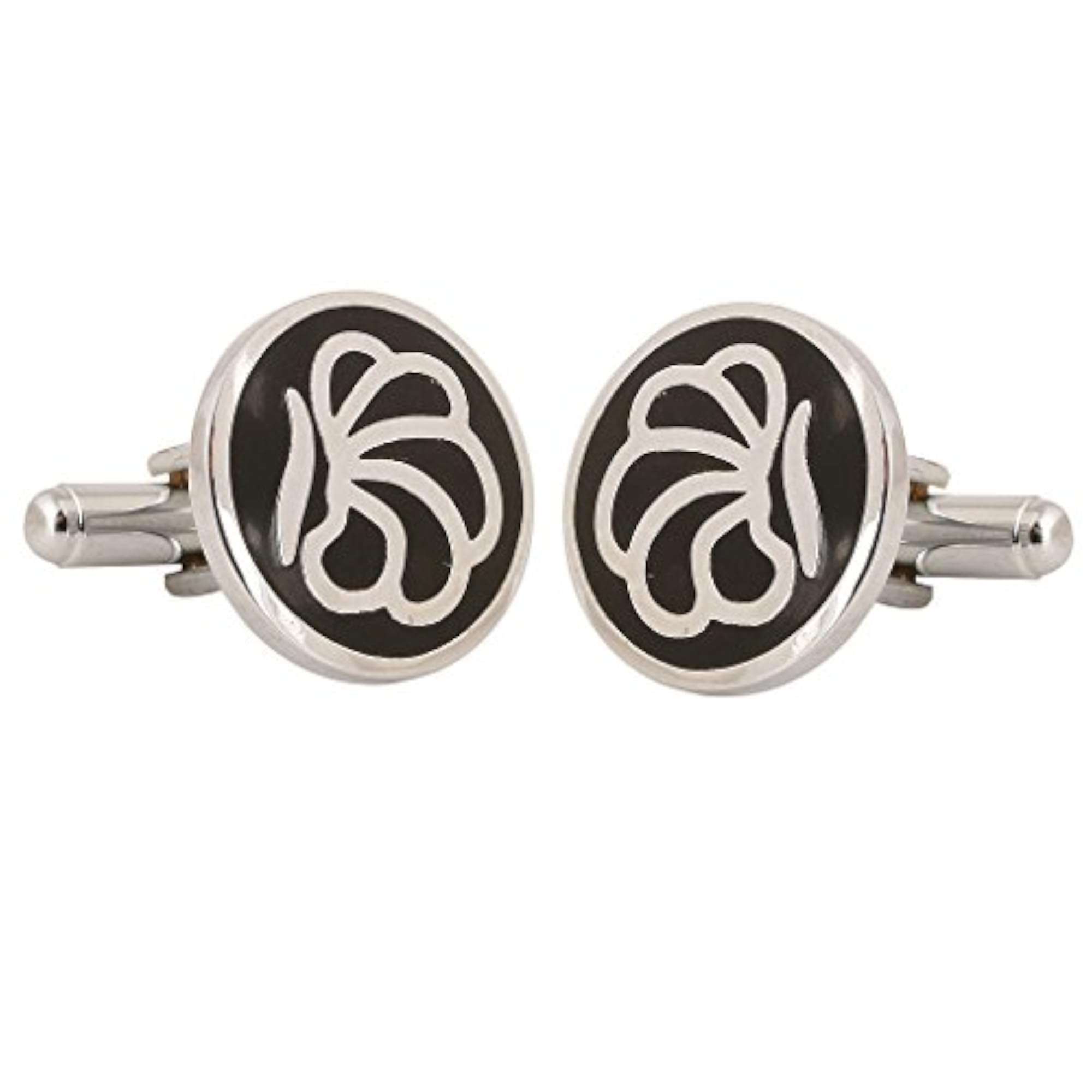Men's Silver Black Square Cufflinks, Gift Box Included